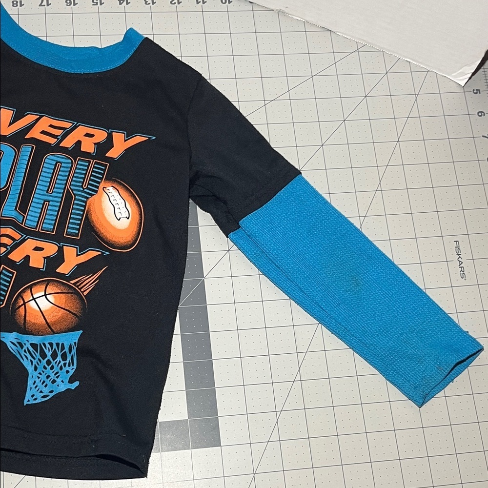 Kids Sports Graphic Long Sleeve Shirt - Black and Blue - Picture 5 of 12